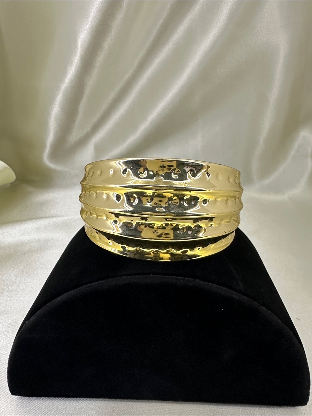 Gold Tone Hammered Wide Cuff Bracelet - Women Jewelry